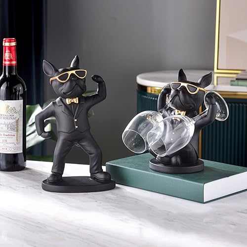 Miniatura 6 de French Bulldog Dog Wine Glass Rack,Puppy Statue Wine Glass Rack,Polyresin Wine Bottle Holder Creative Tabletop WineRacks Holder Display Stand for