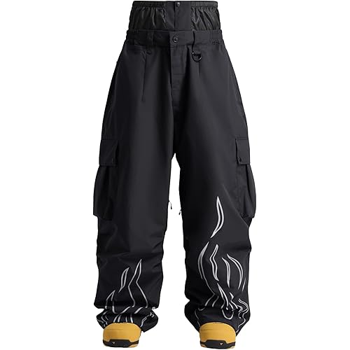 GSOU SNOW Men Baggy Snowboard Pants Women Snow Pants Waterproof Cargo Snowboarding Ski Pants with Reflective Flame Graphic