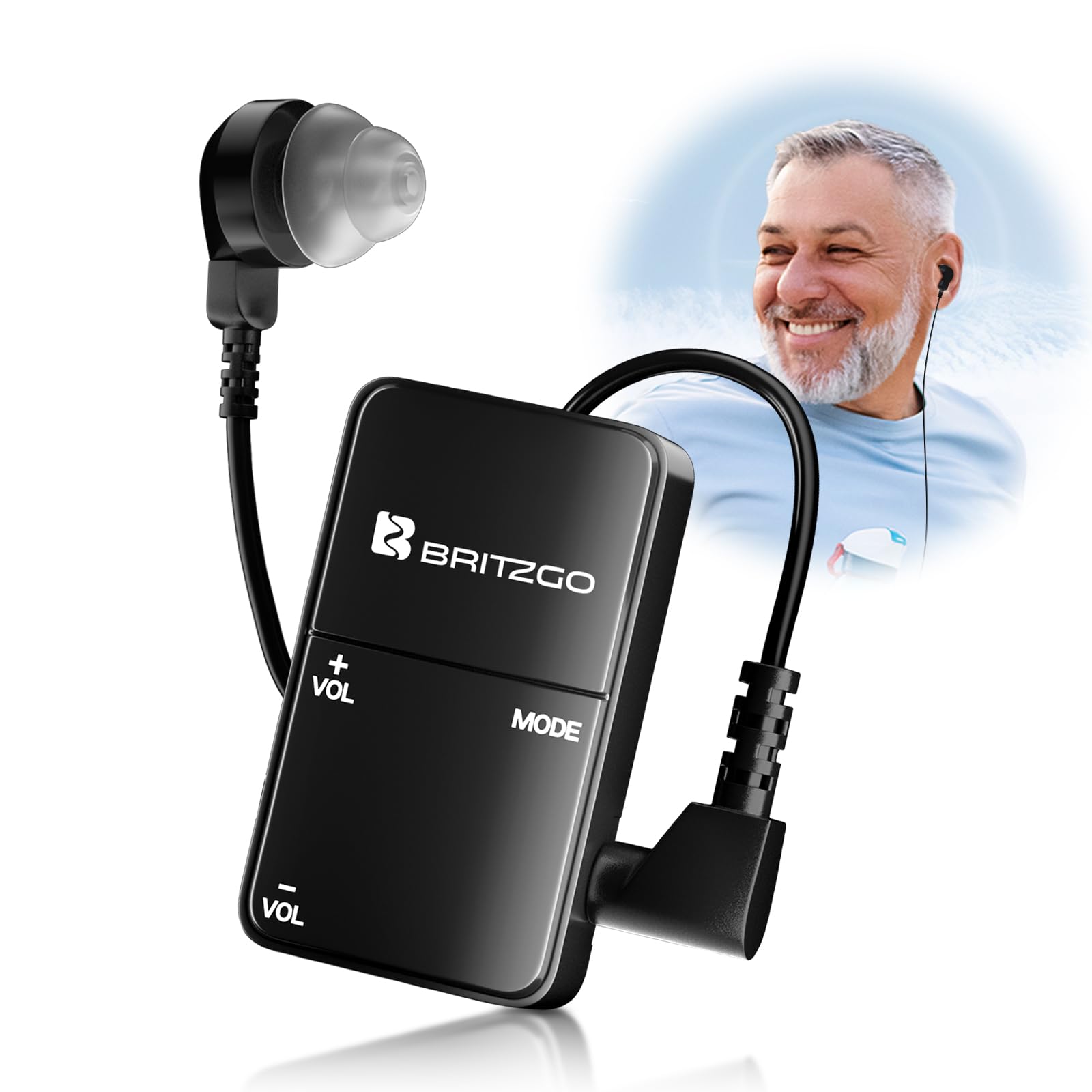 Britzgo Amplificateur de son portable pour les personnes âgées, réduction du bruit et port réglable - Parfait pour une utilisation quotidienne