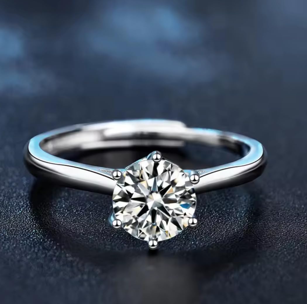 Anillo Solitario de acero inoxidable con Cristal Redondo, Ajustable, Estilo Clásico, para Compromiso o Boda