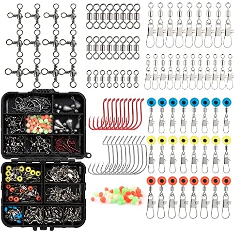 Alwonder 262pcs Fishing Accessories Kit Include Shank Clip Connector Rolling Swivel Snap Crossline Barrel Swivel Fishing Hooks Luminous Beads Sea Fishing Tackle Swivel Snaps Kit for Fishing Rig Making Cover