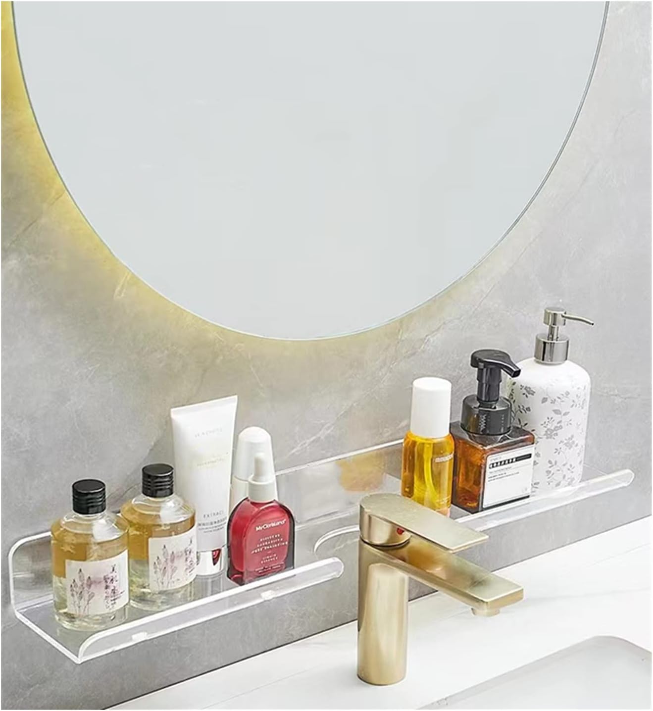 ROYALITA 17 Inch Acrylic Bathroom Shelf Organizer Over The Faucet | Bathroom Sink Rack Over The Sink Shelf, Countertop Organizer Kitchen Above Faucet, Clear