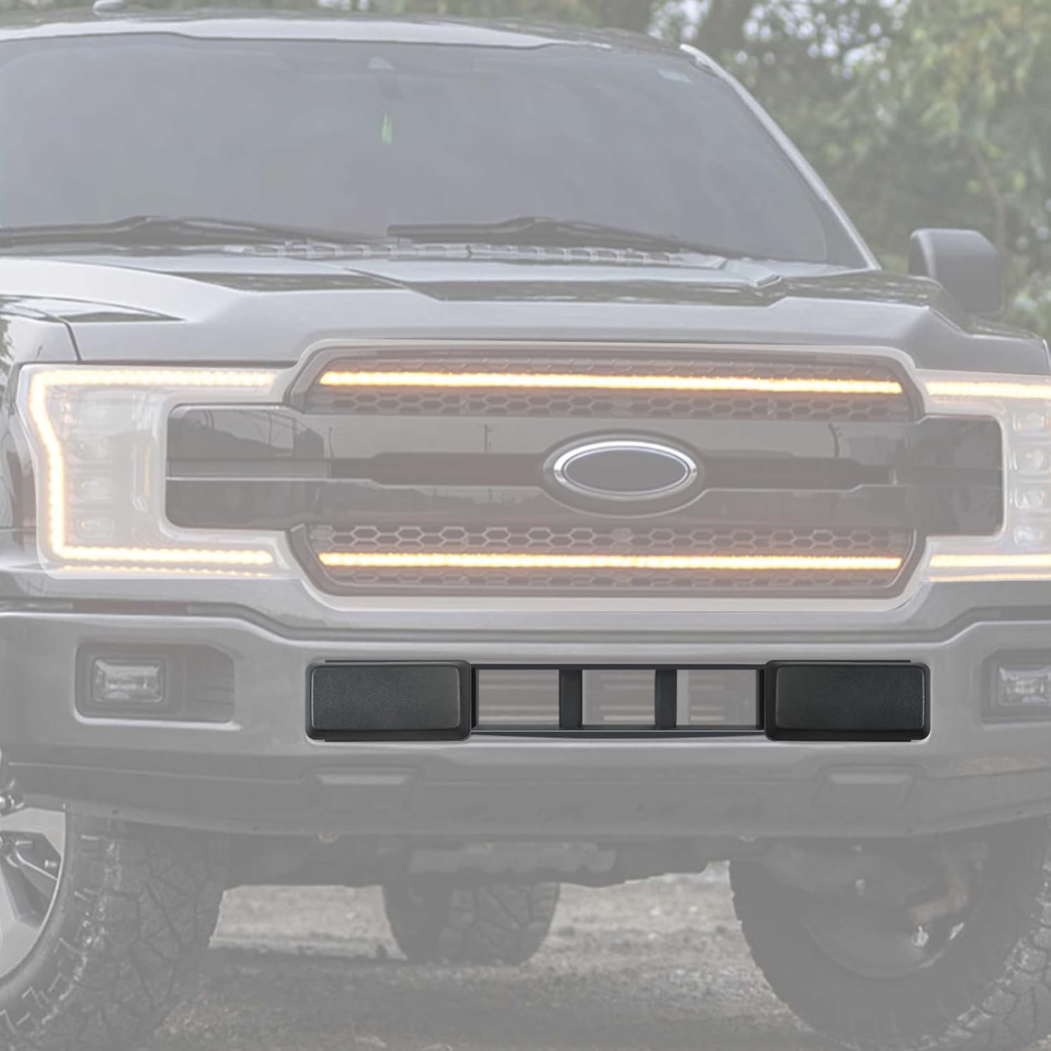 Front Bumper Lower Grille Panel Cover Kit, Replacement for 2018-2020 Ford F-150, Part # JL3Z-17E810-AB JL3Z-17E811-AB JL3Z17B968BB (Black)