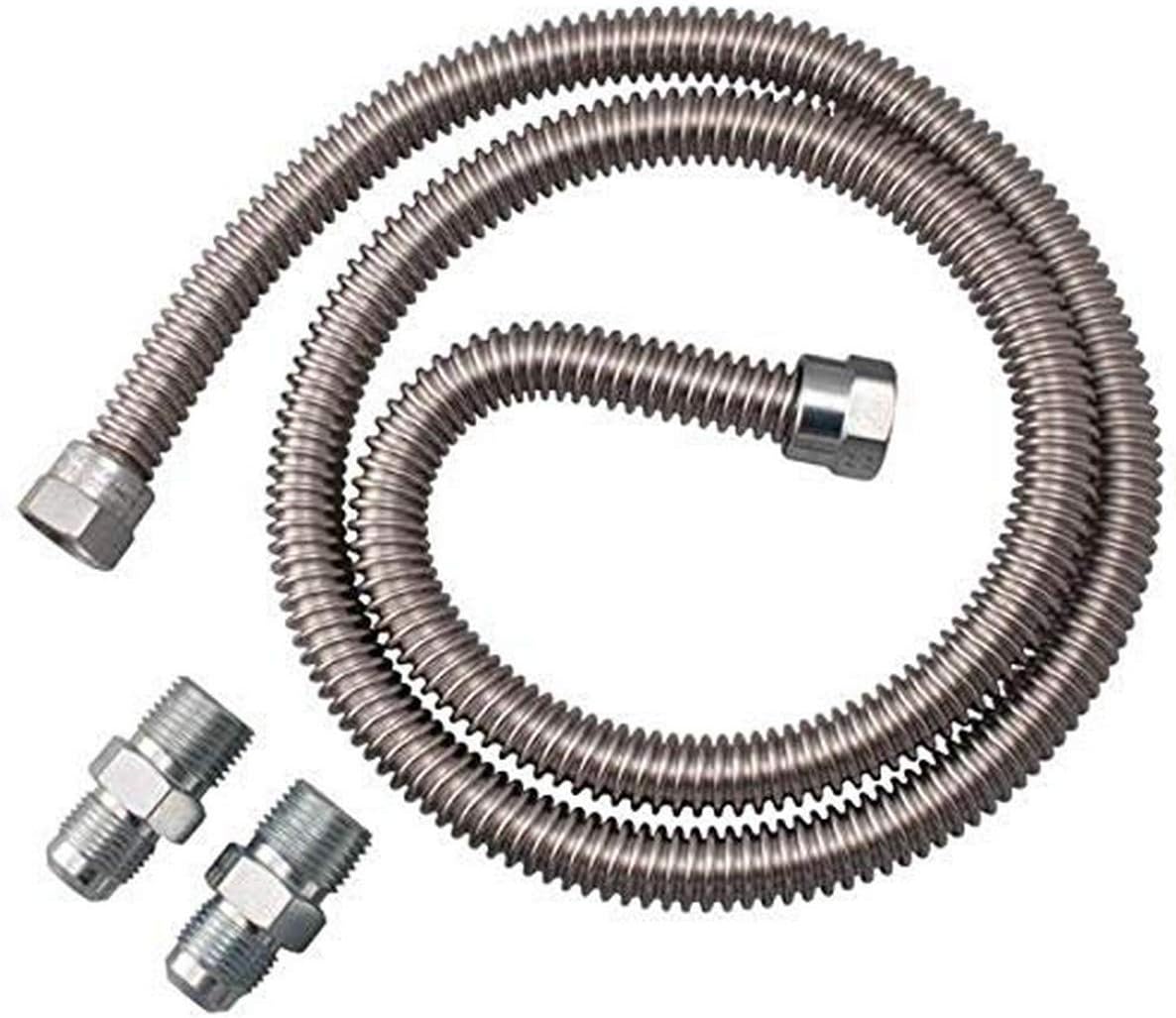 Dormont 30 Series Supr-Safe Stainless Steel Gas Appliance Connector Kit, 5/8" OD x 1/2" ID x 36" L, No-Neck Design, One 3/4" and Two 1/2" MIP Adapters, Pipe Thread Sealant, Leak Test Solution