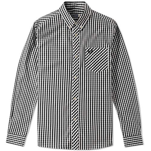  Fred Perry Re-issues Long Sleeved Gingham Shirt BLACK Medium