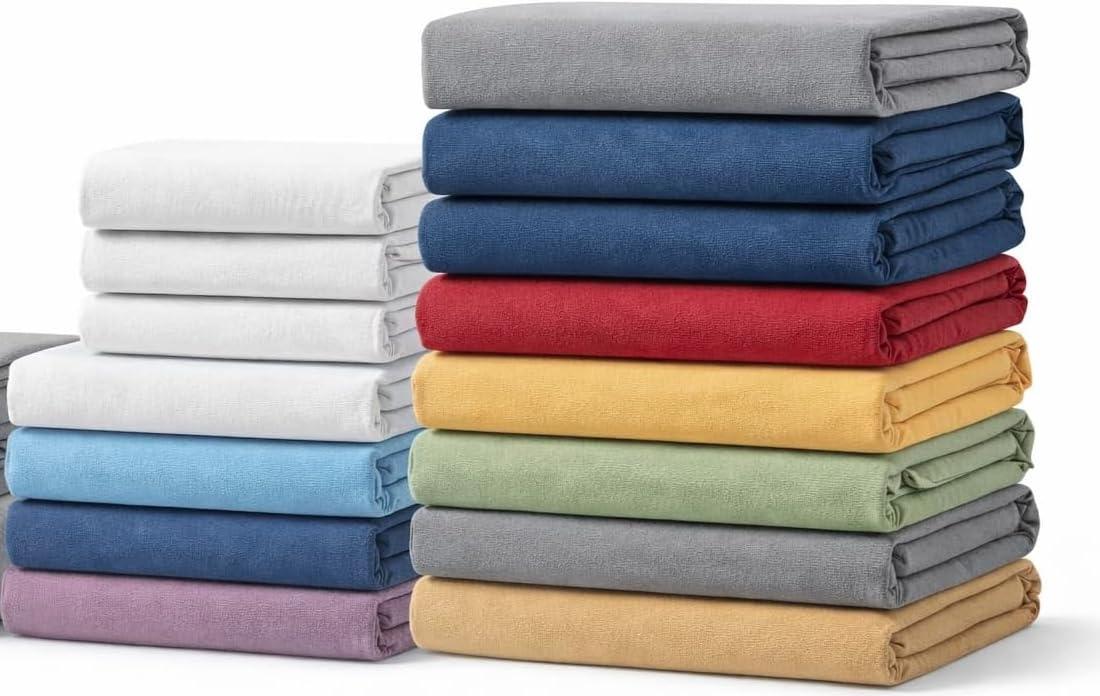 Lot de 6 Draps Housses 100% Coton, 57-Fils - (140x190/200cm)