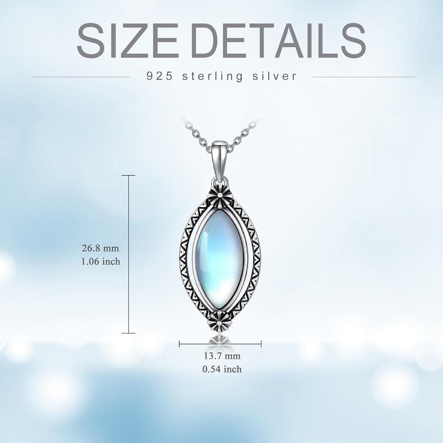 Moonstone Necklace for Women 925 Sterling Silver Marquise Shape Moonstone Pendant Ladies Jewelry Gifts - Image 5