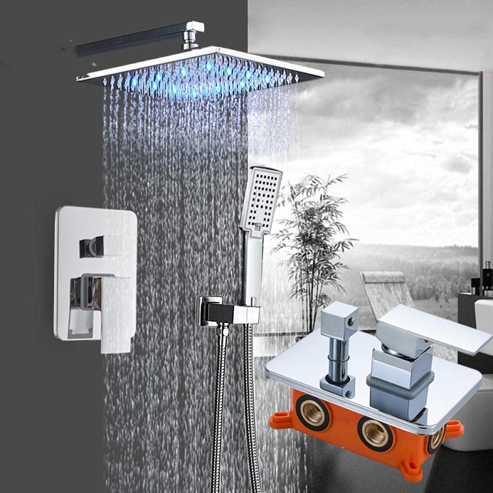 Bateria Natryskowa Do Łazienki, Chromowana, Deszczownica Led, Bateria Do Wanny, Montowana Na Ścianie, Bateria Natryskowa, Bateria Natryskowa, Zestaw Prysznicowy, 16 Cali,16 inch