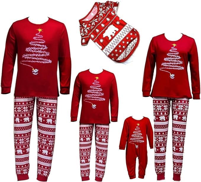 Women Red White 2025 Christmas Tree Santa Fireworks Family Christmas Pjs Matching Sets Xmas Holiday Pajamas for Adult Kids Baby Dog Family Sleepwear Home Loungewear Outfits 3XL - Image 3