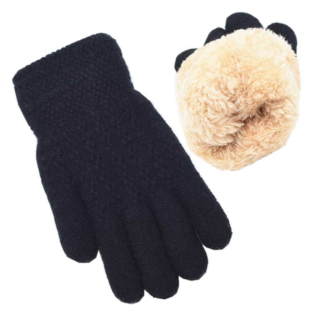Winter Gloves for Boys Girls - Kids Warm Knit Thermal Cable Knitted Gloves Wool Fleece Lined Mittens for Cold Weather