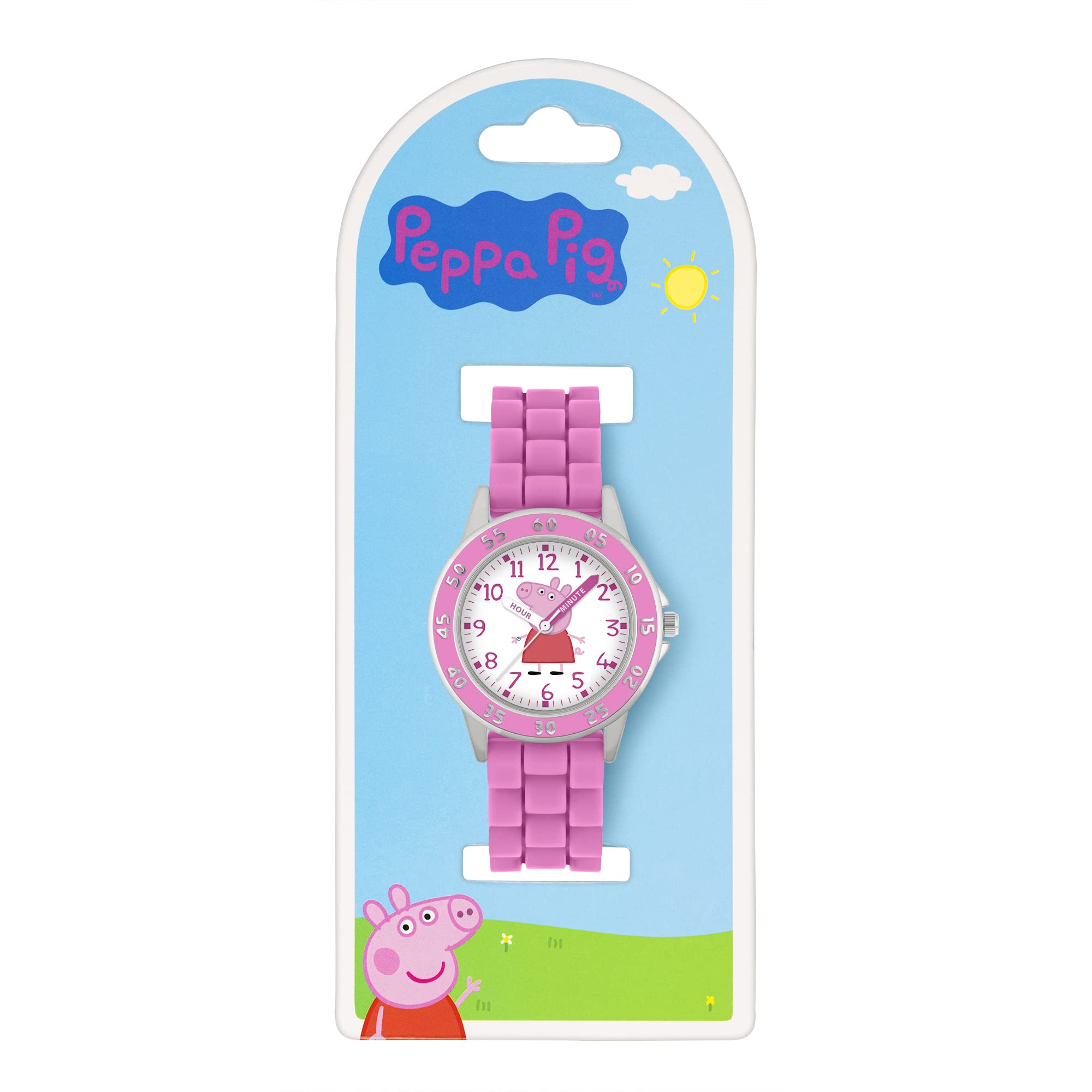 Peppa Pig Analogowy zegarek kwarcowy dla dziewcząt z silikonowym paskiem PPG9000, różowy