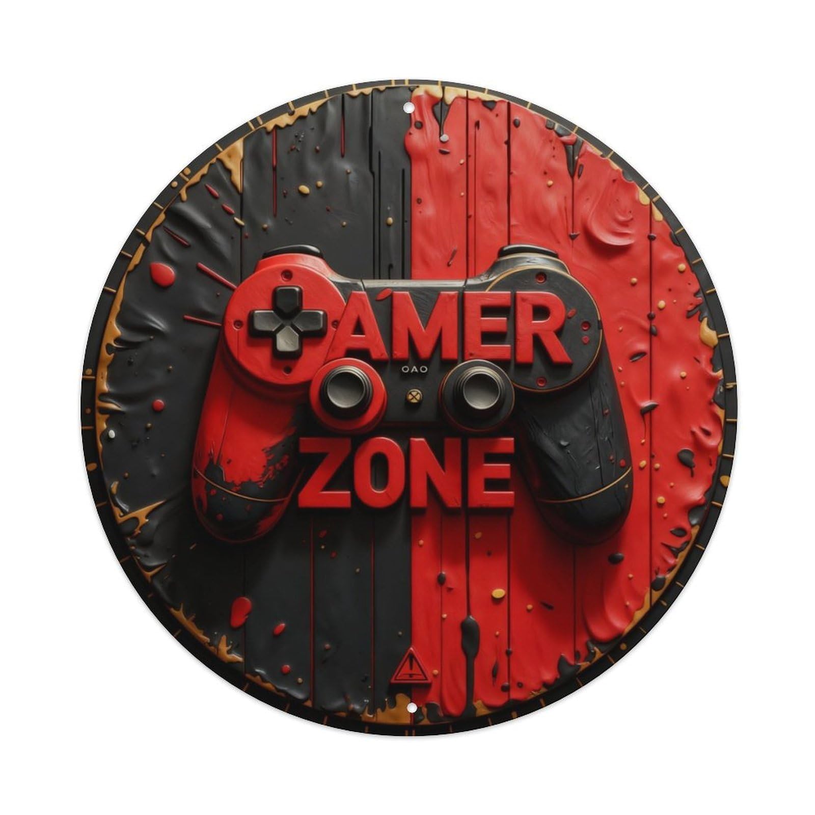 Zlatcbu Vintage Gamer Zone Controller Red Black Splatter Metal Tin Sign Retro Wall Art Poster, Decor For Home Living Room Bar Cafe Garage, 8X8 Inch