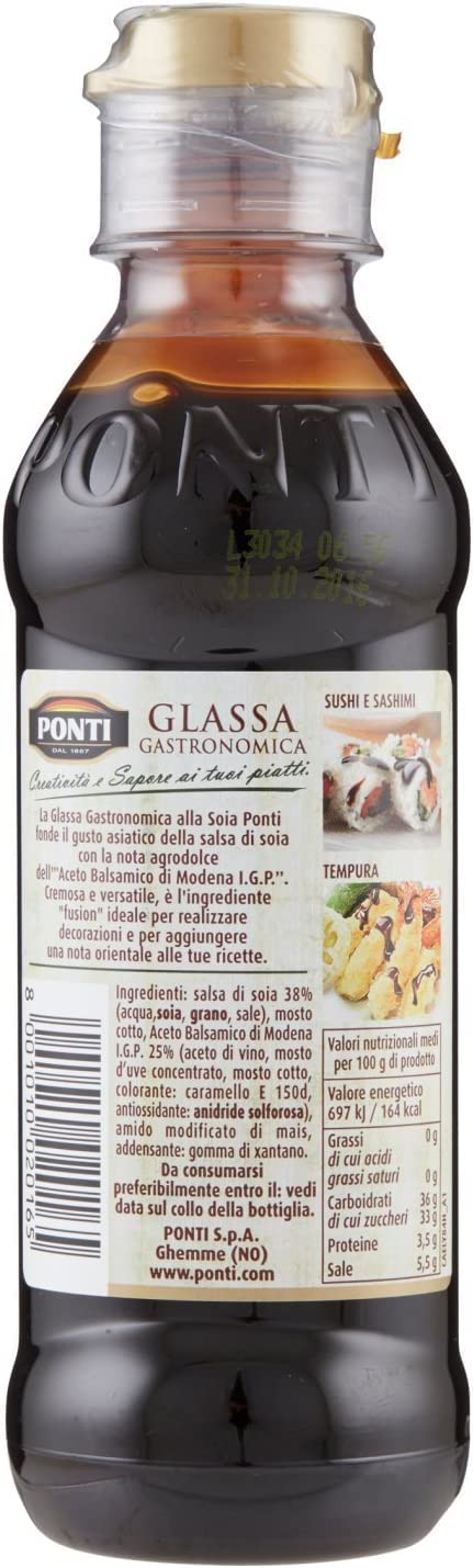 12x Ponti Glassa alla Soia Gastronomische Glasur Sauce Soja Würzsaucen 240g mit Balsamico-Essig von Modena IGP