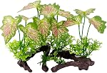 Fish Tank Decorations Aquarium Decor Ornaments Betta Silk Leaf Pad Hammock Artifical Rock Cave Goldfish Bwowl Accessories Driftwood (Mix-Leaf-Set-C)