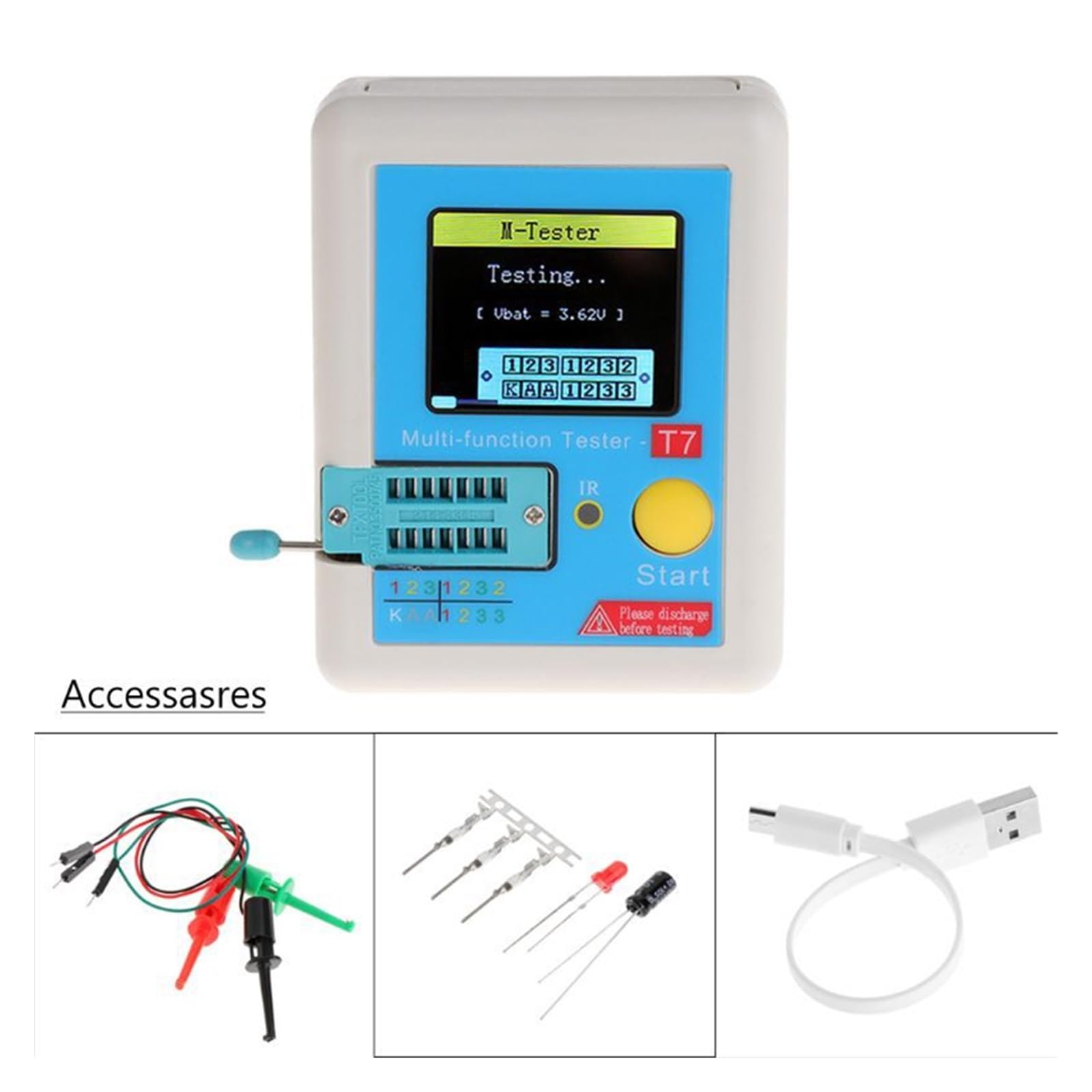 LCR-T7 Transistor Tester TFT Diode Triode Capacitancia Meter LCR ESR NPN PNP MOSFET IR Multifunción Multímetro Análisis Detección Preciso Exhaustivo