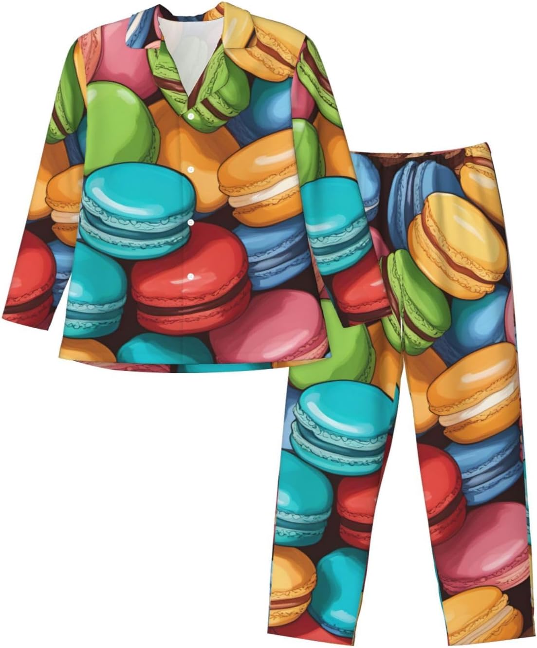 Macaron Biscuit Flavored Print Luxurious Mens Pajamas Set,Breathable Pajamas Set,Perfect For Lounging Bed,Sofa