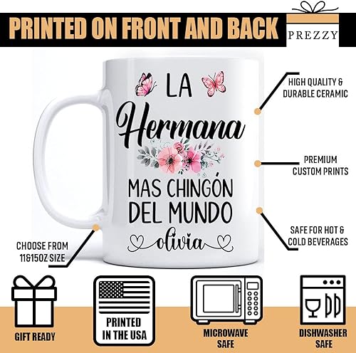 Miniatura 2 de PREZZY Regalo para el día de la madre para mujeres, mamá, abuela, personalizadas, La Hermana Mas Chingón del Mundo, taza de café de la madre, regalo