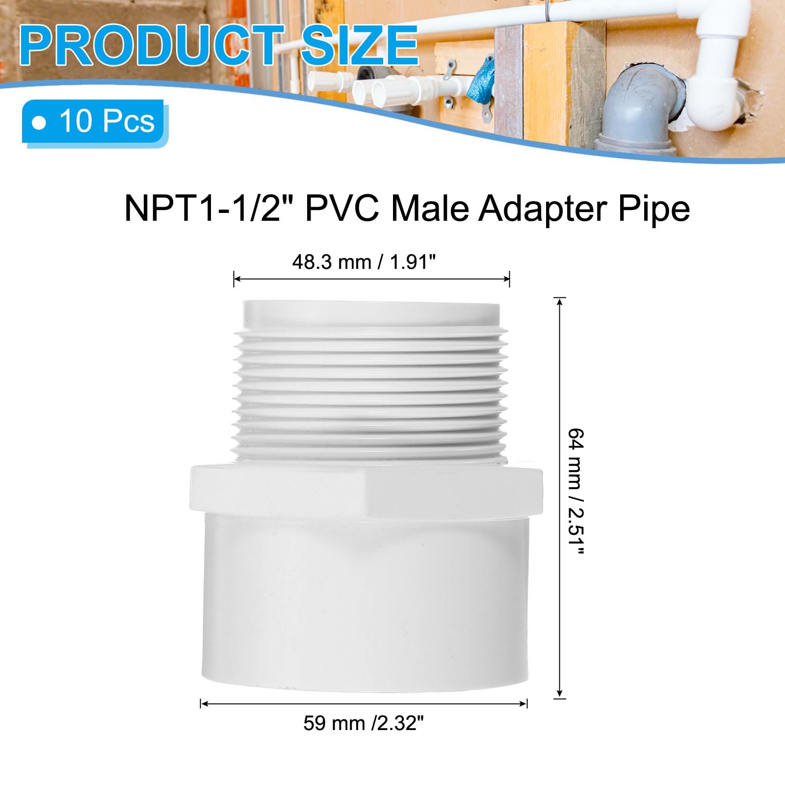 PATIKIL NPT1-1/2 PVC Male Adapter Pipe Fitting - Image 2