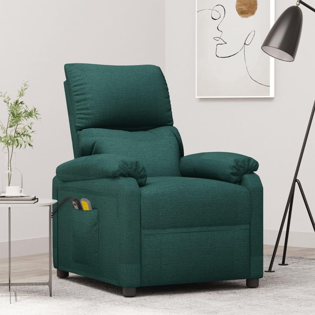 Fauteuil Relax inclinable électrique Vert foncé Tissu siège avec télécommande Moteur Massage réglable pour Salon Chambre Senior Confort Ergonomique