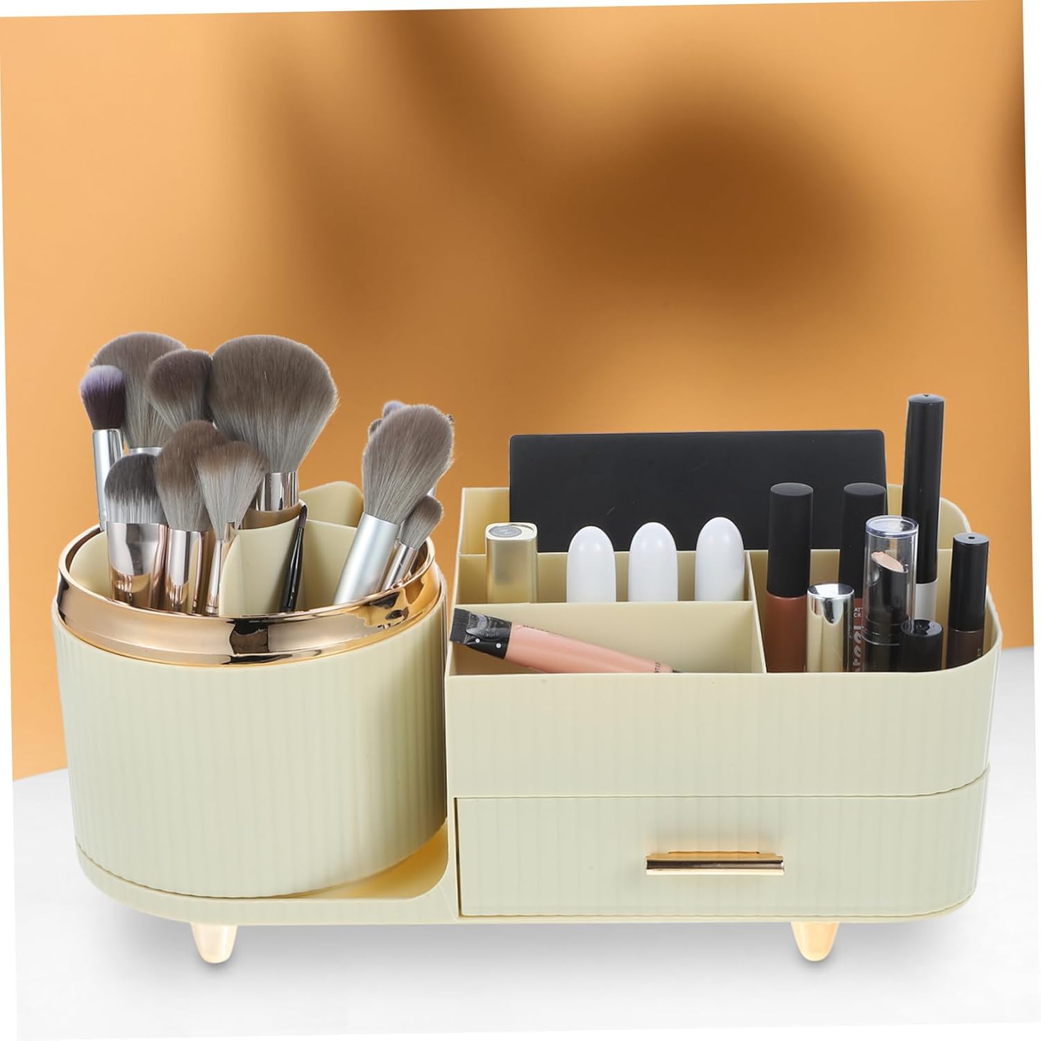 PRETYZOOM Rotating Makeup Brush Storage Organizer Large Capacity Cosmetic Display Case for Vanity Multi-functional Pen Container Smooth Texture Efficient Makeup Holder for Desktop and