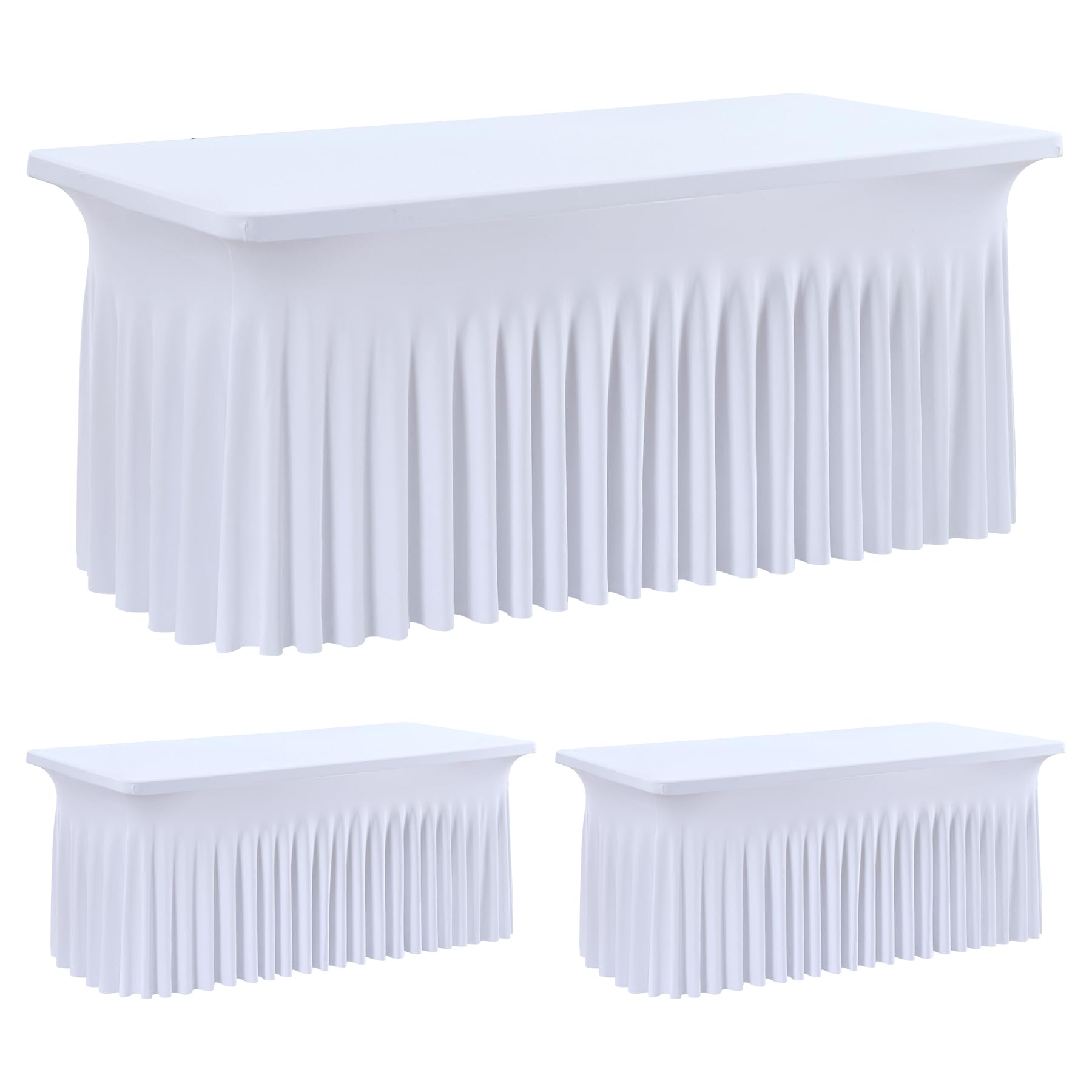 leegleri 2 Pack White Spandex Fitted Table Clothes for 8 Foot Rectangle Tables, Wrinkle Free 8ft Stretch Table Cover, Spandex Table Skirt for 8FT