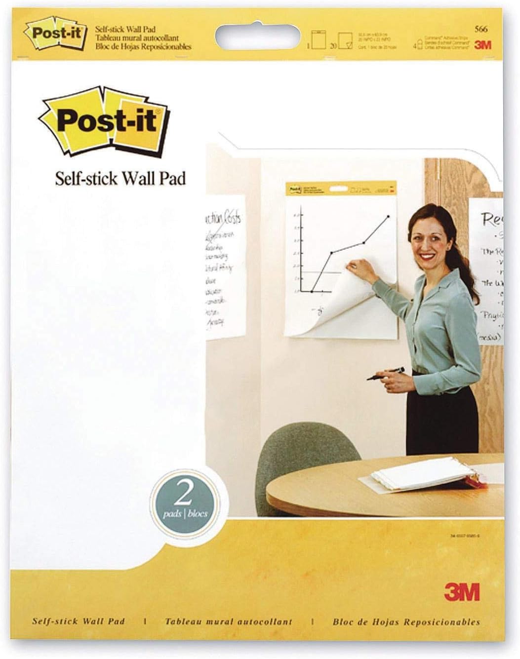 Postit Easel Pads, SelfStick, Wall Mt, 20"x23", White, 2