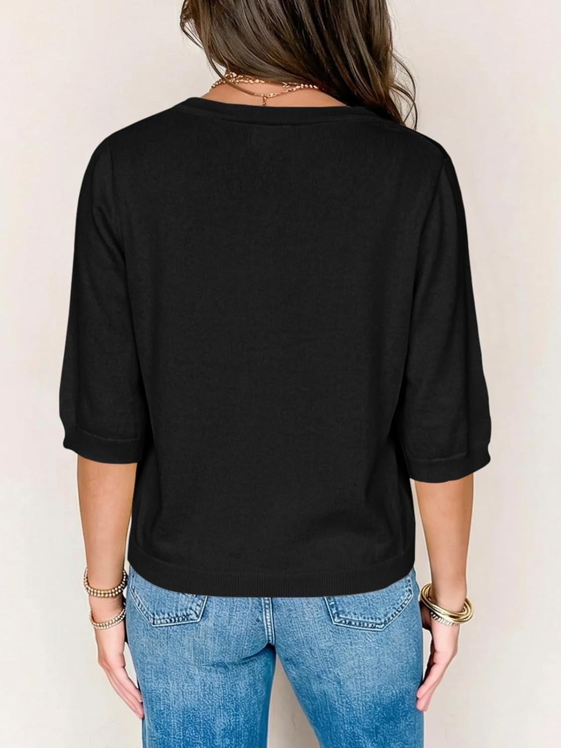 Saodimallsu Womens Half Short Sleeve Cardigans Summer Lightweight Knit V Neck Button Down Casual Sweater Tops - Image 5