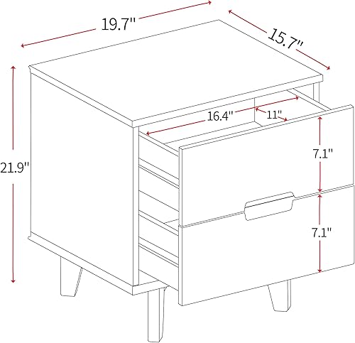 Miniatura 3 de Mesita de noche de madera con mango ranurado moderno de mediados de siglo, cajón de almacenamiento y estante, mesa auxiliar de noche, 2 cajones