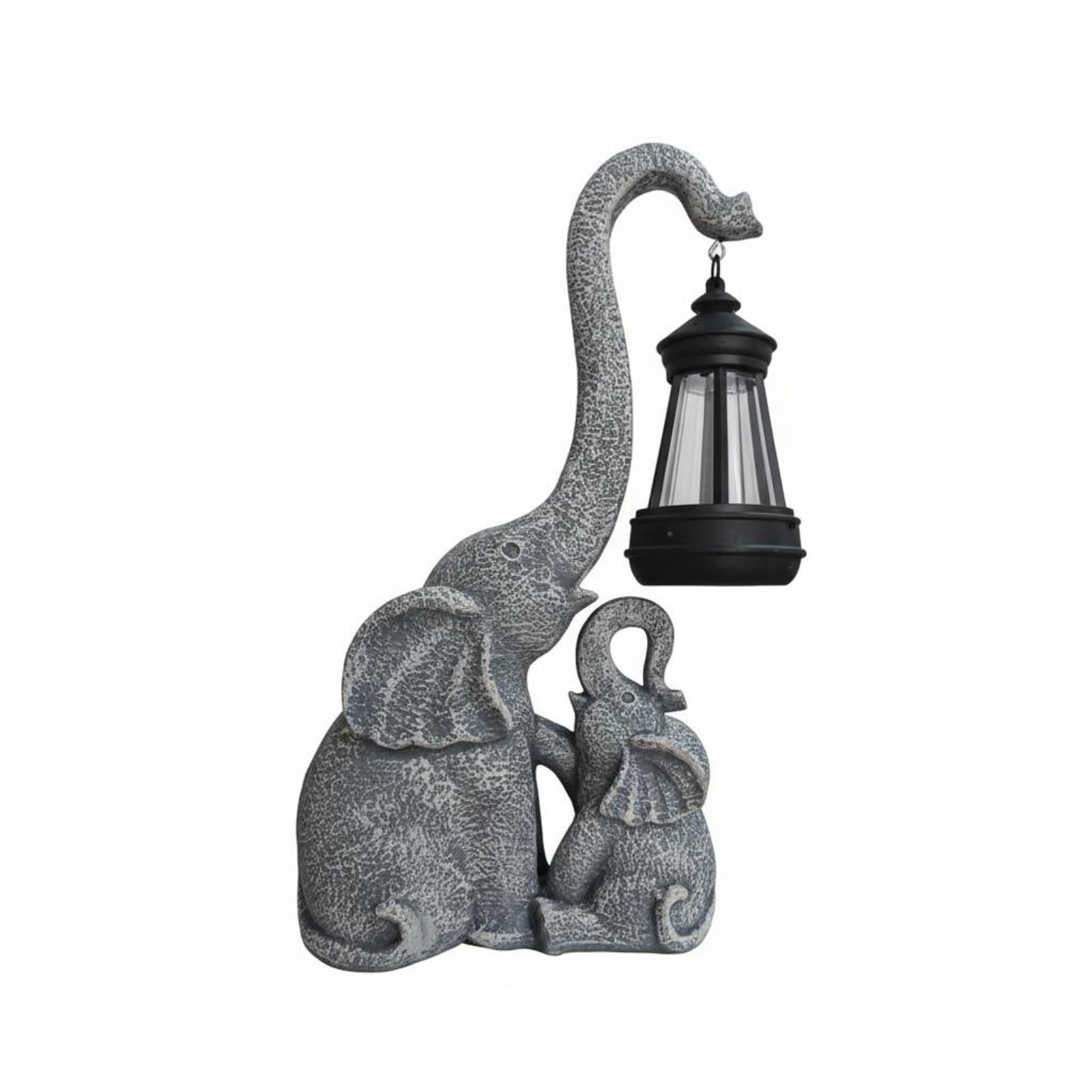 Sculpture animalière grise en résine avec lanterne solaire, cadeau idéal jardin