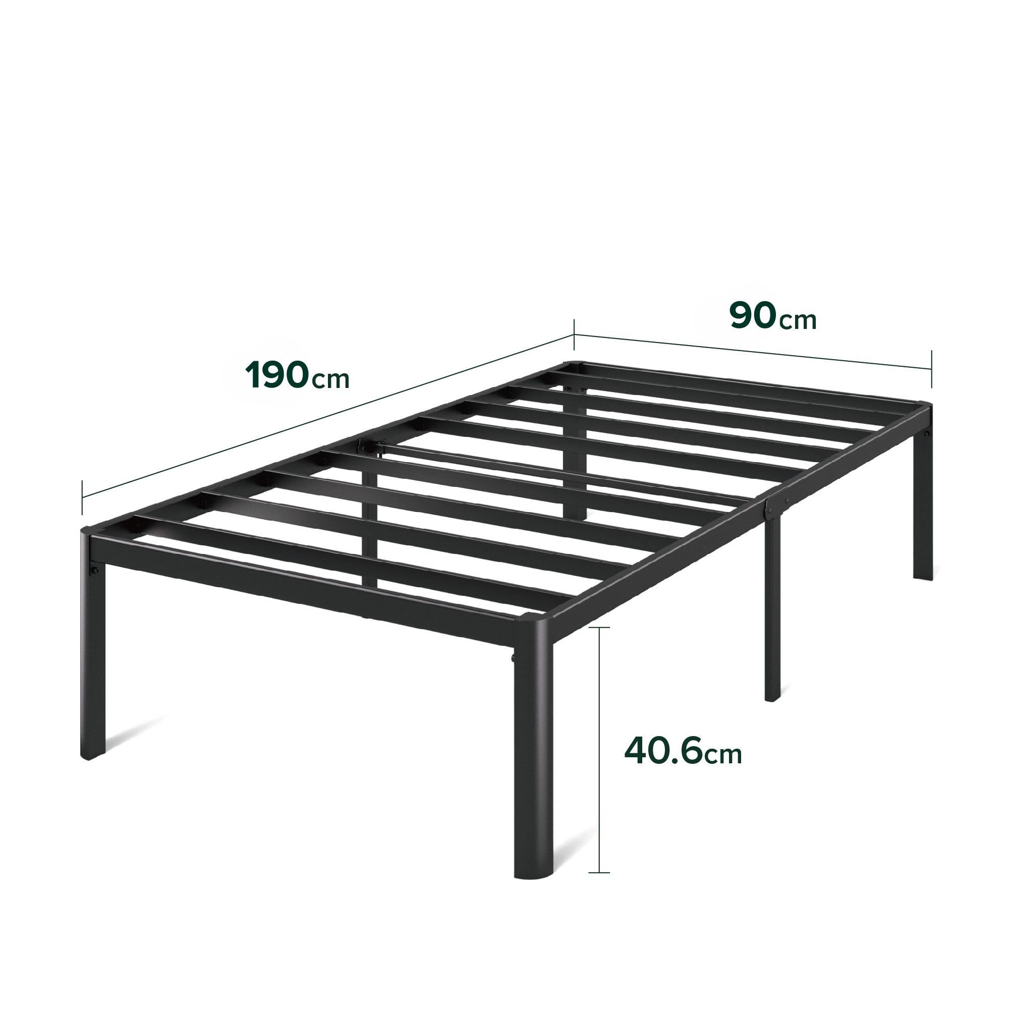 Zinus Van Sommier 90x190 cm avec Lattes en Métal - Cadre de Lit 1 Personne en Acier Robuste - Hauteur 41 cm pour Rangement - Montage Facile - Noir