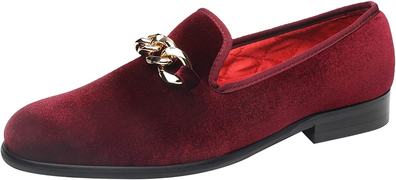 ELANROMAN Men's Loafers Gold Buckle Fashion Handmade Wedding Party Prom Shoes