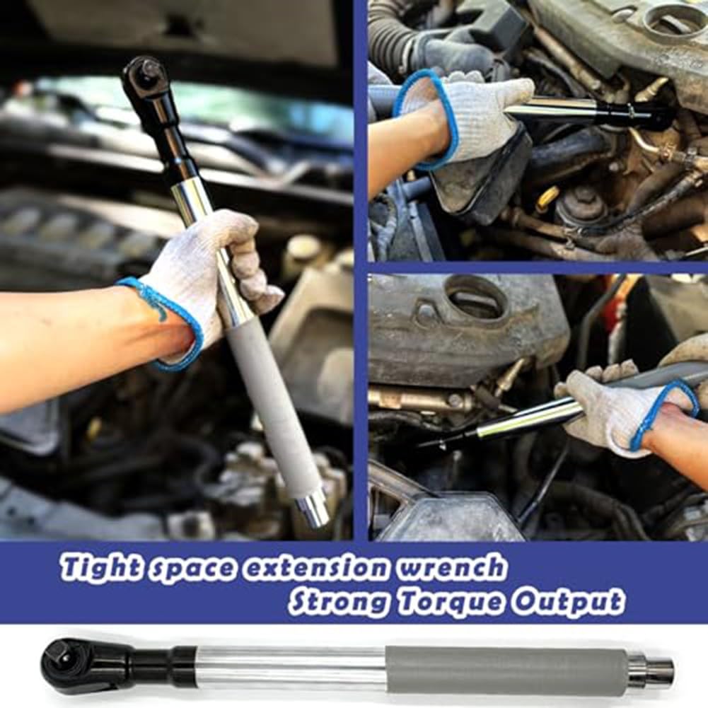 FACAIIO Llave de extensión compensada con junta fija de 12 pulgadas, par eléctrico de 50 pies-libras, para reparación de automóviles y espacios reducidos