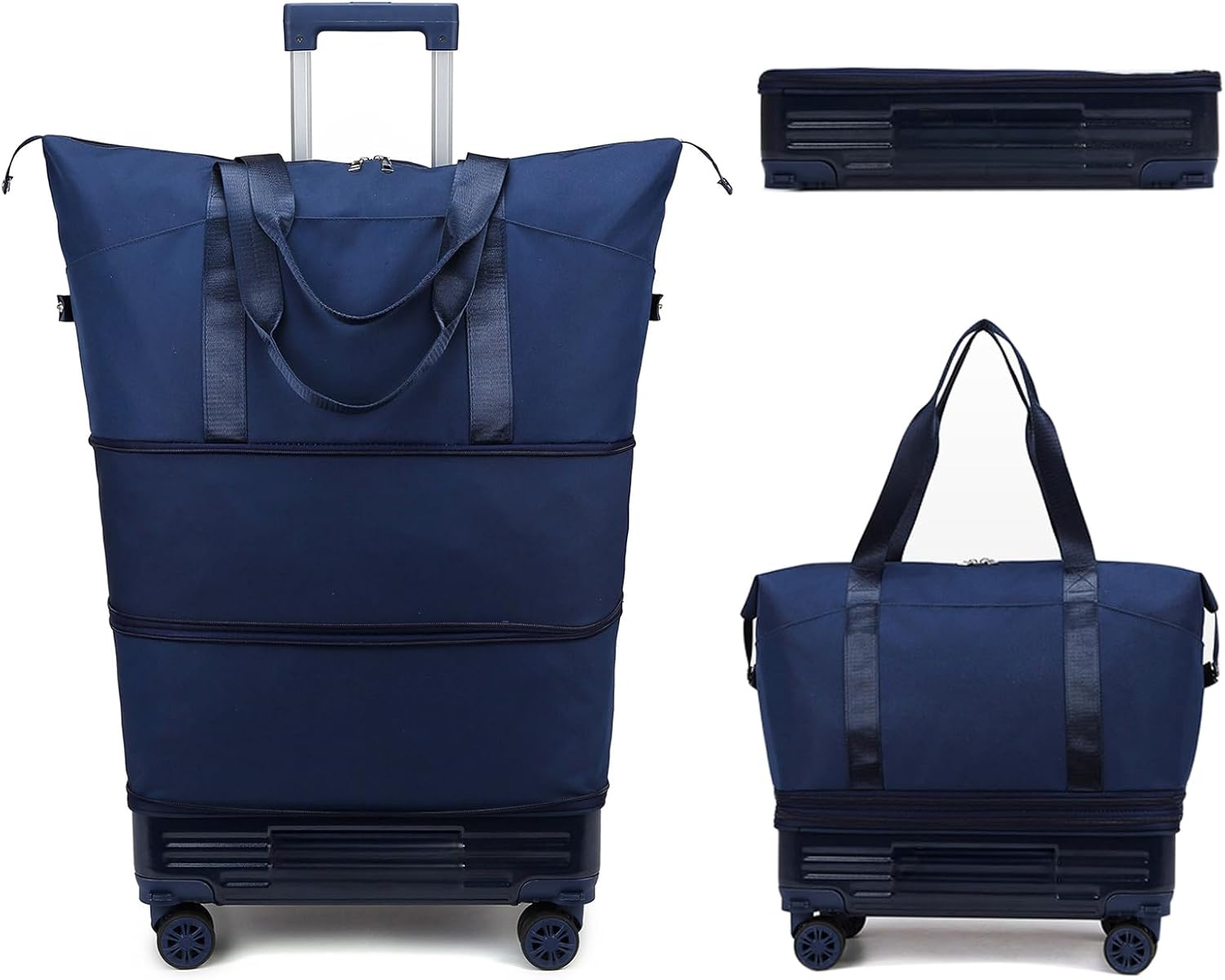 DOJUNS Rolling Duffle Bag with Detachable Wheels, 2025 Upgrade Expandable Foldable Suitcase for Travel, Collapsible Luggage Carry on Duffel Overnight Weekend Bag (Dark Blue)