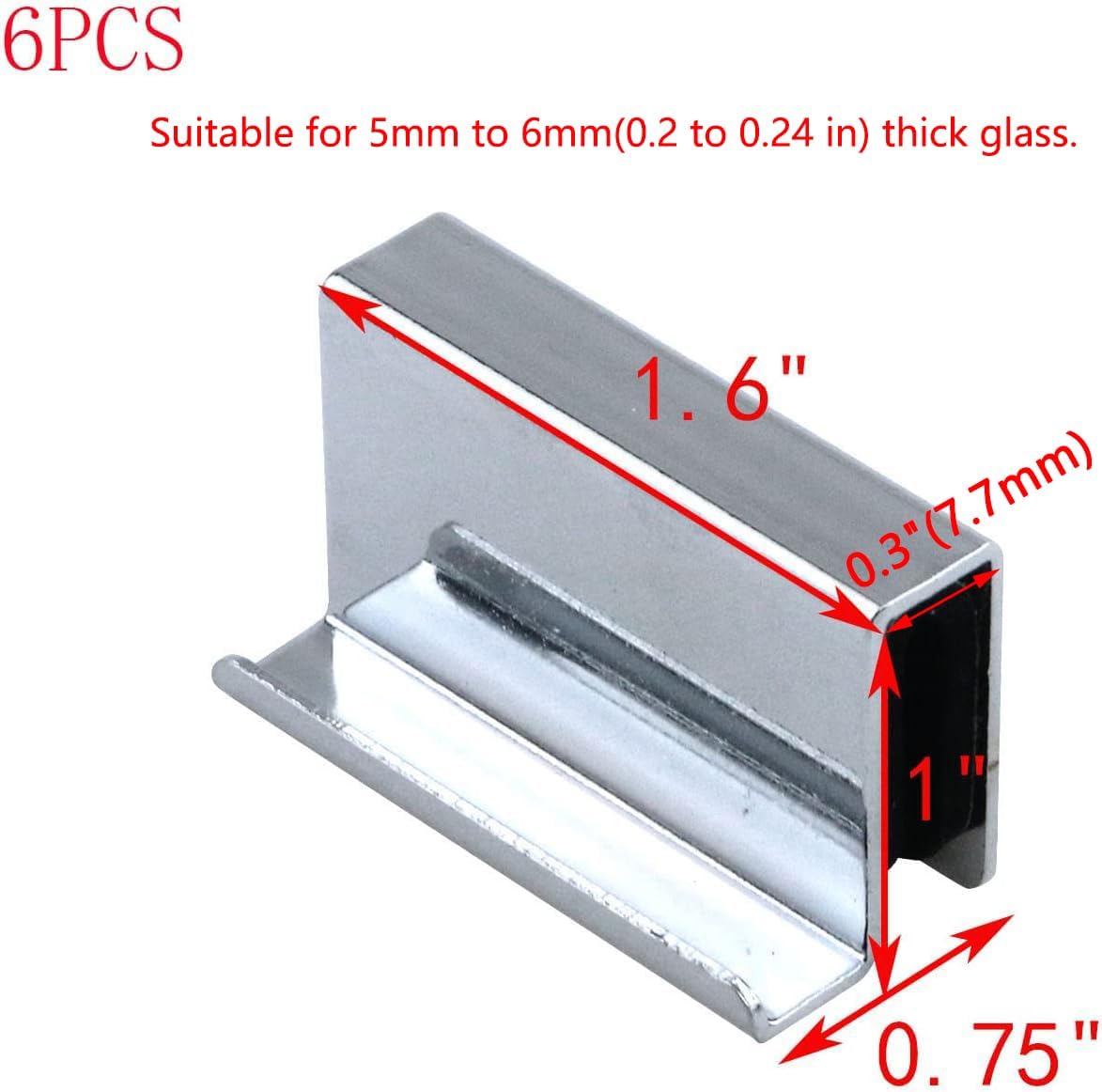 6Pcs 1.6" Glass Finger Edge Pull, Window Display Cabinet Door Clip Polished Chrome Glass Door Handle Clip Glasses Clip (Silver)