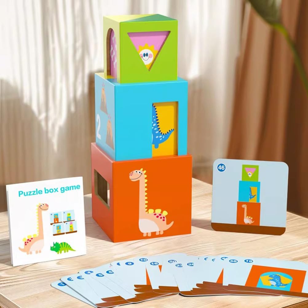 Montessori Drewniane pudełko z motywem dinozaura, zestaw puzzli dla dzieci