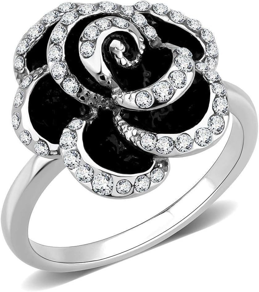 Women's Rose Flower Fashion Cocktail Statement Ring in Hypoallergenic Stainless Steel