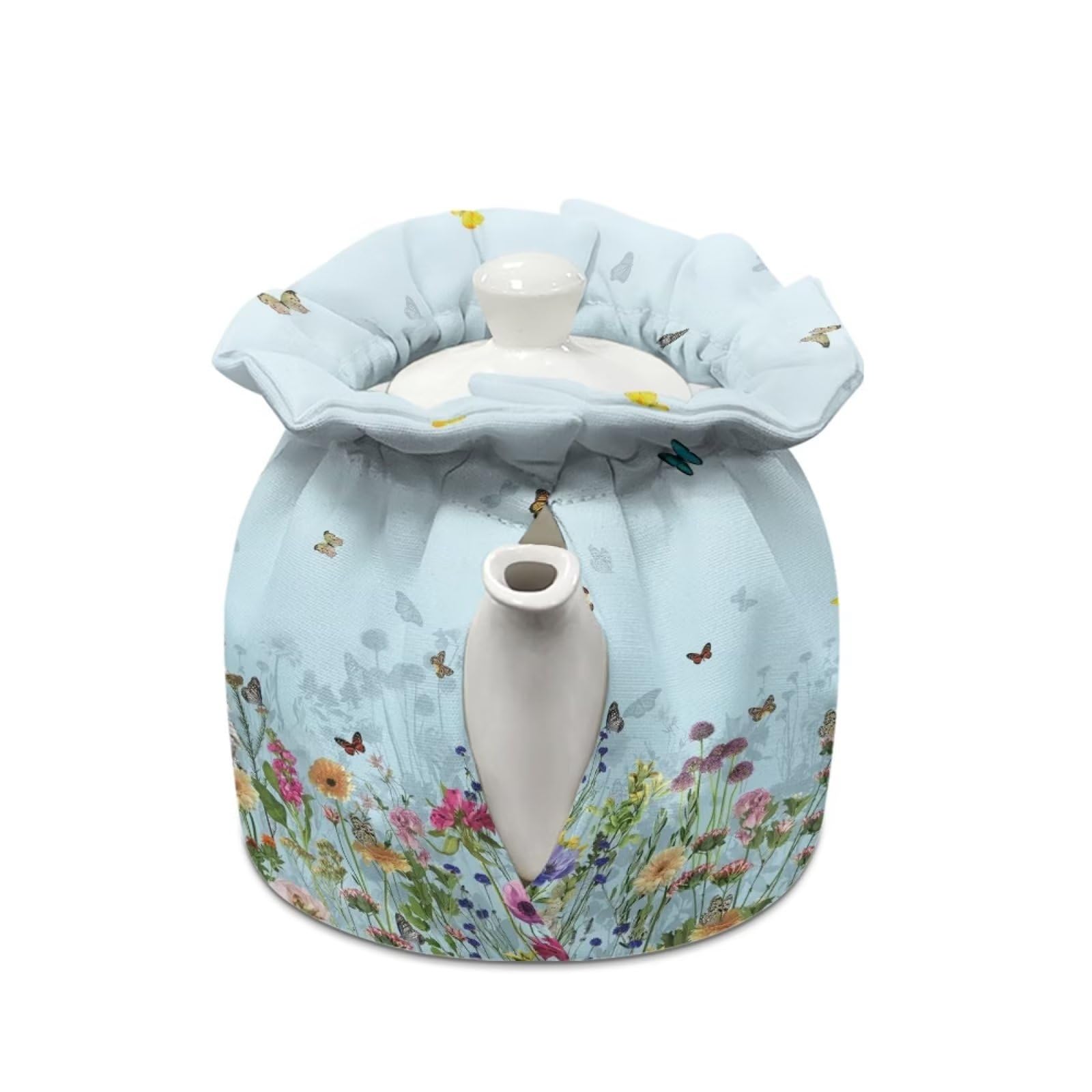 KUIFORTI Colorful Butterfly Tea Cozy Cover Floral Teapot Cozy Cover Decoration Teapot Cover to Keep Warm Green Kettle Cover Pad
