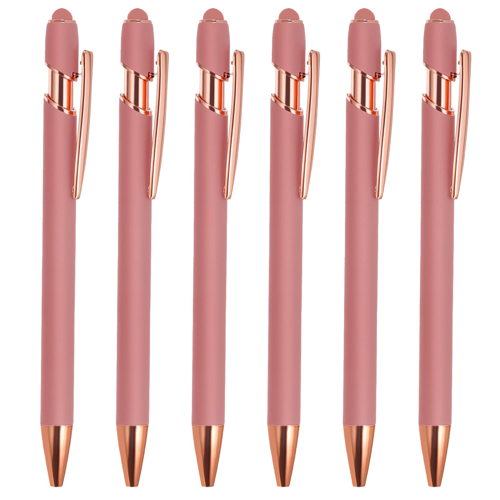 PATIKIL Ballpoint Pen with Stylus Tip, 6 Pack 2 in 1 Metal Pen Black Ink 1.0mm Medium Point Stylus Pen for Touch Screens Style 2, Rose Gold