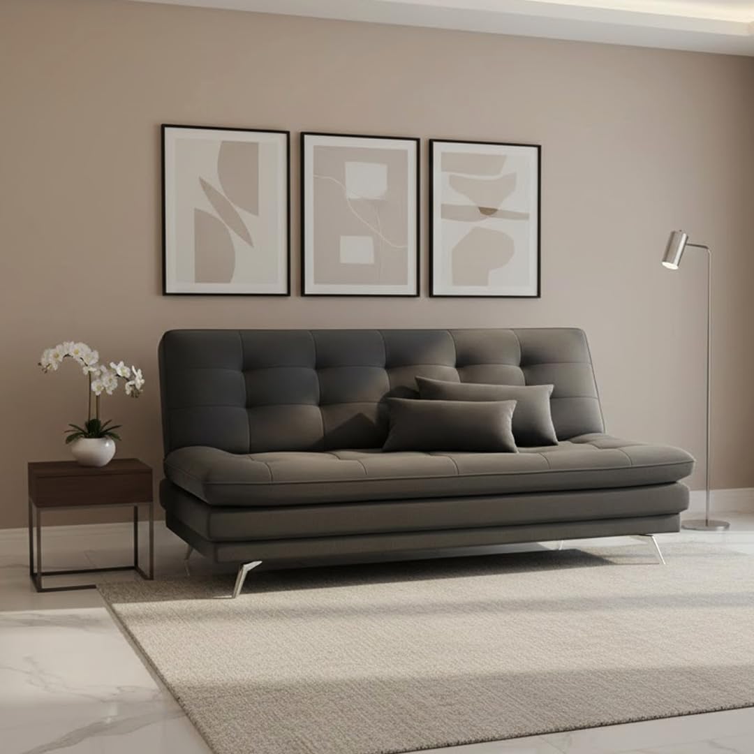 FURNY Iegle 3 Seater Fabric Sofa Cum Bed with 2 Cushions (Dark Grey) | Modern Design | Living Room Furniture | Modern Stylish Sofa for Home-image-46