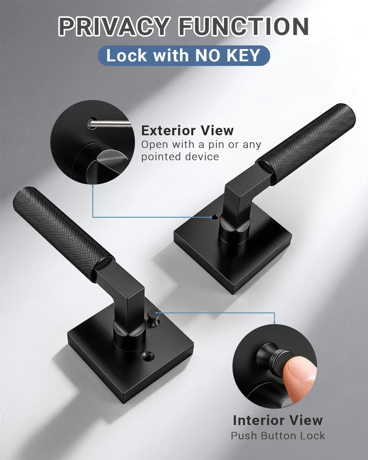 KNOBWELL 4 Pack Door Handles Black Matte Interior Door Levers for Bed and Bath Keyless Privacy Doorknob with Push Button