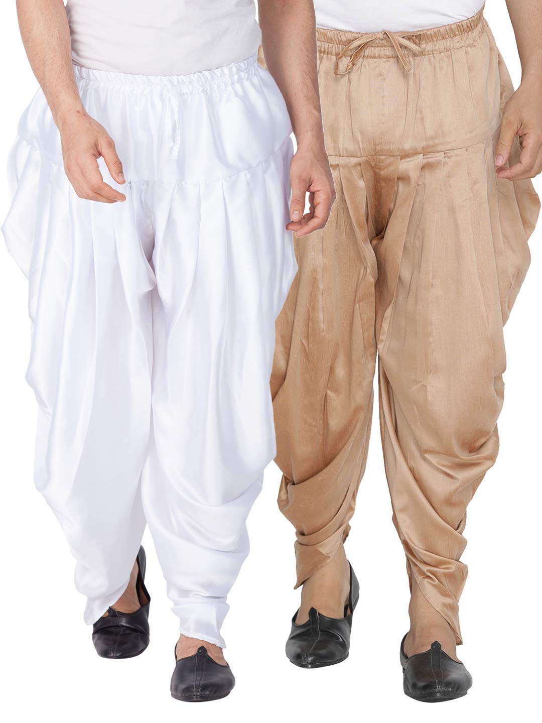 vastramay Men's Rose Gold And White Silk Blend Cowl Dhoti Combo (VASMCDRGnMCDWH_38)-picture-51