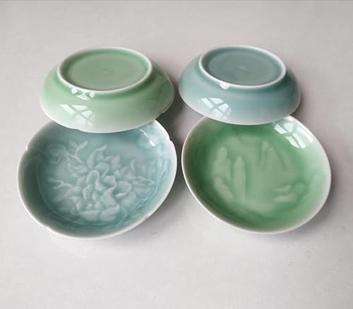Miniatura 3 de Juego de 4 platillos chinos de 3.5 x 0.8 pulgadas para aperitivos de cerámica, postre para sushi, 1.2 onzas, mini platos, esmalte de celadón
