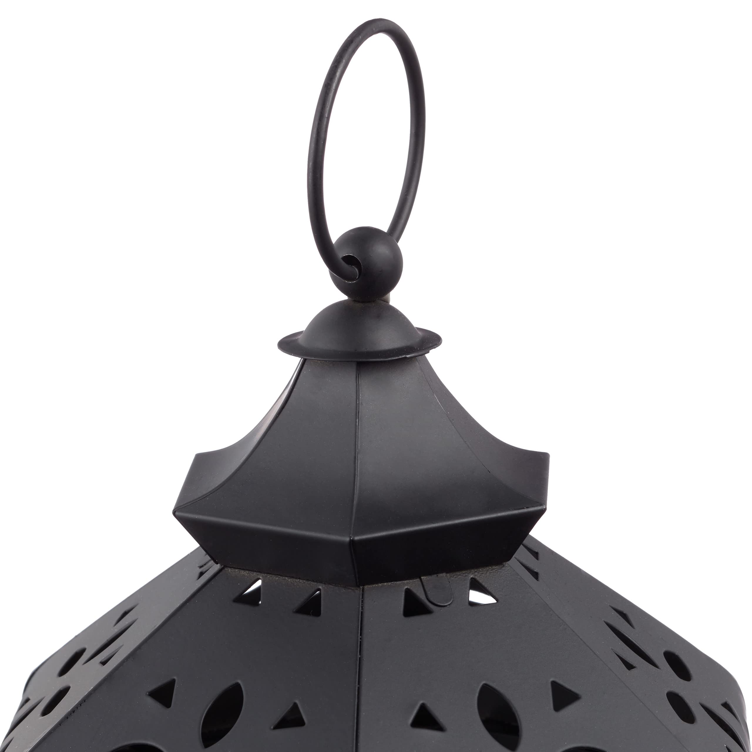 Relaxdays Set de 3 Farolillos Decorativos para Exterior e Interior, Hierro-Cristal, Negro, 3 Tamaños