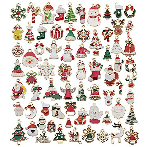 70 Pcs Gold Enamel Christmas Charms for DIY Jewelry Making Necklace Bracelet Earring DIY Christmas Clothes Sewing Bags Decoration Charms (M514)