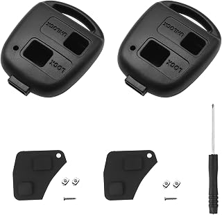 2 Pack Key Shell Compatible with Toyota Aygo, Yaris, RAV4, Corolla, Land Cruiser, Avensis - 2 Button Remote Key Housing with 4 Micro Switch & Screwdriver