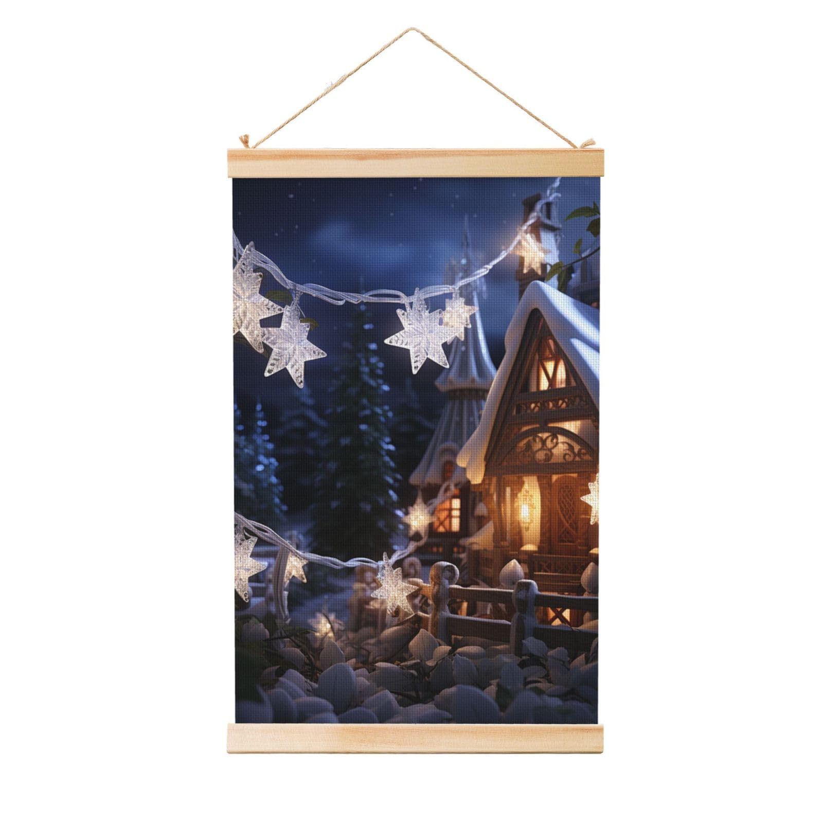 Christmas Home Poster Wooden Shaft Hanging Poster Wall Hanging Banner Canvas Artwork with Wood Frames 20"x30" Modern Artwork Decor Ready to Hang Wall Art for Home Decor Scroll Painting