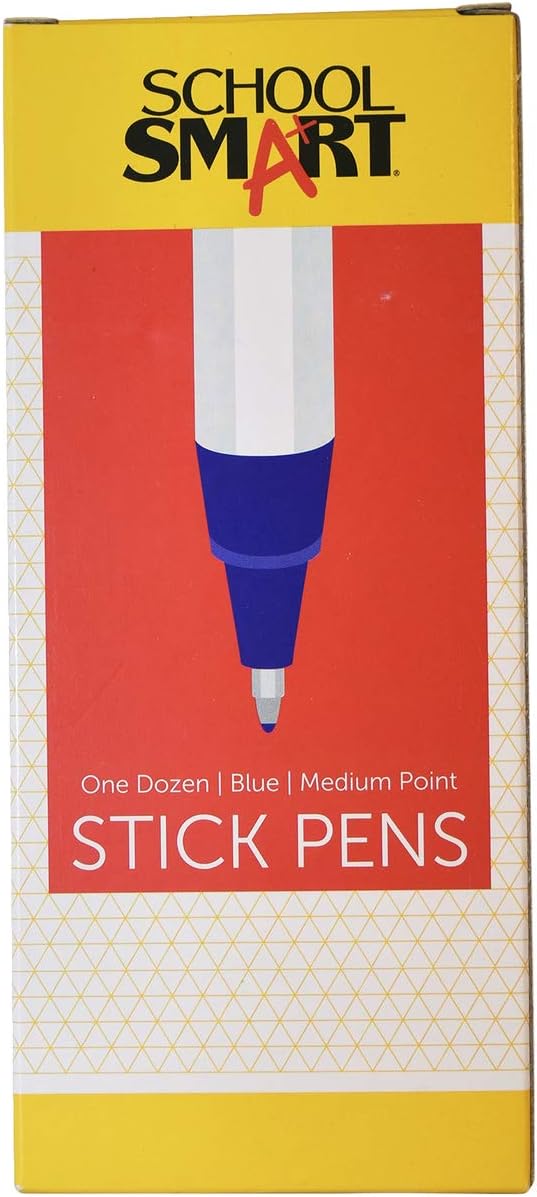 School Smart Medium Point Round Stick Pen - Pack of 12 - Blue