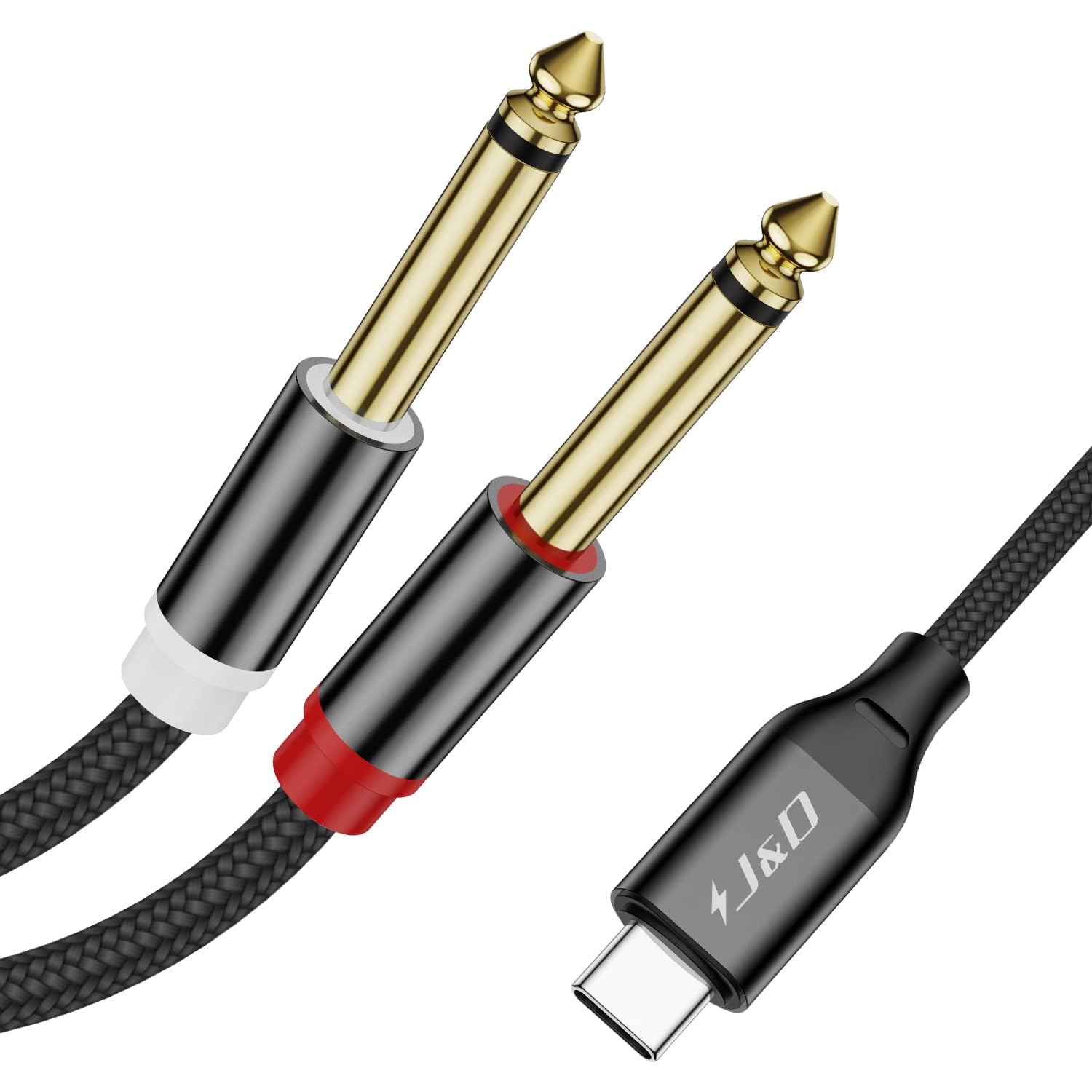 J&D USB C to 1/4 inch Audio Cable, USB Type C to Dual 6.35 mm TS Mono Y Splitter Audio Cord for Tablet, Laptop, Amplifier, Mixer, Compatible with