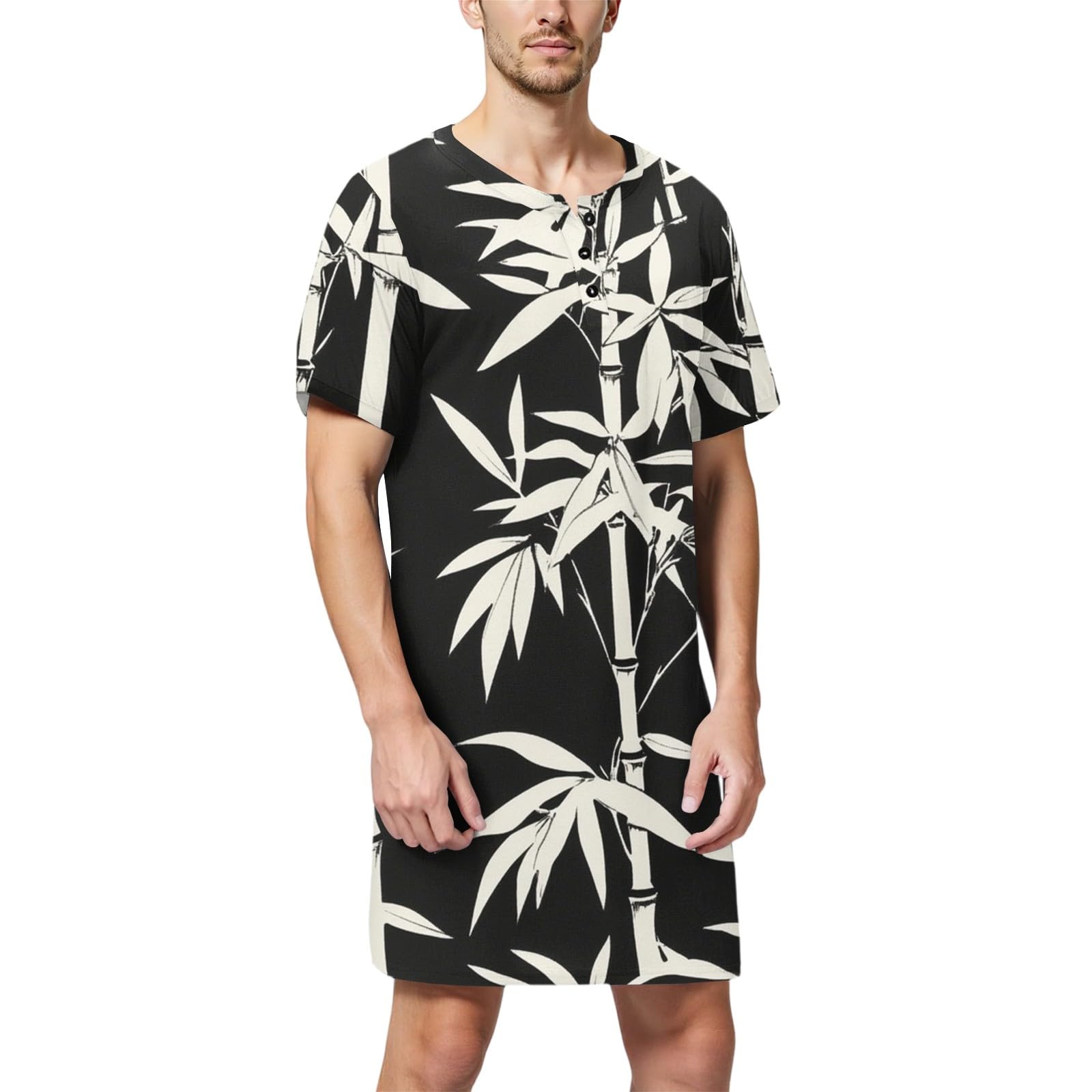Homme Coton Pyjama Chemise Col V Manches Courtes Longue Homewear Loose Soft Sleeping T-Shirt