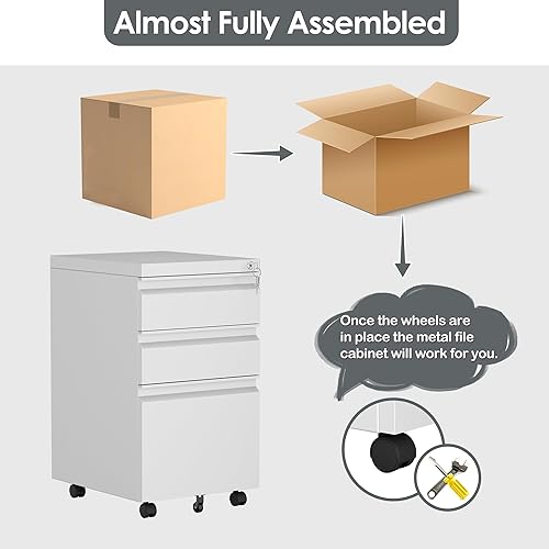 Miniatura 8 de Archivador móvil de 3 cajones con cerradura, archivador de metal debajo del escritorio para colgar archivos, tamaño cartalegalA4 para oficina en